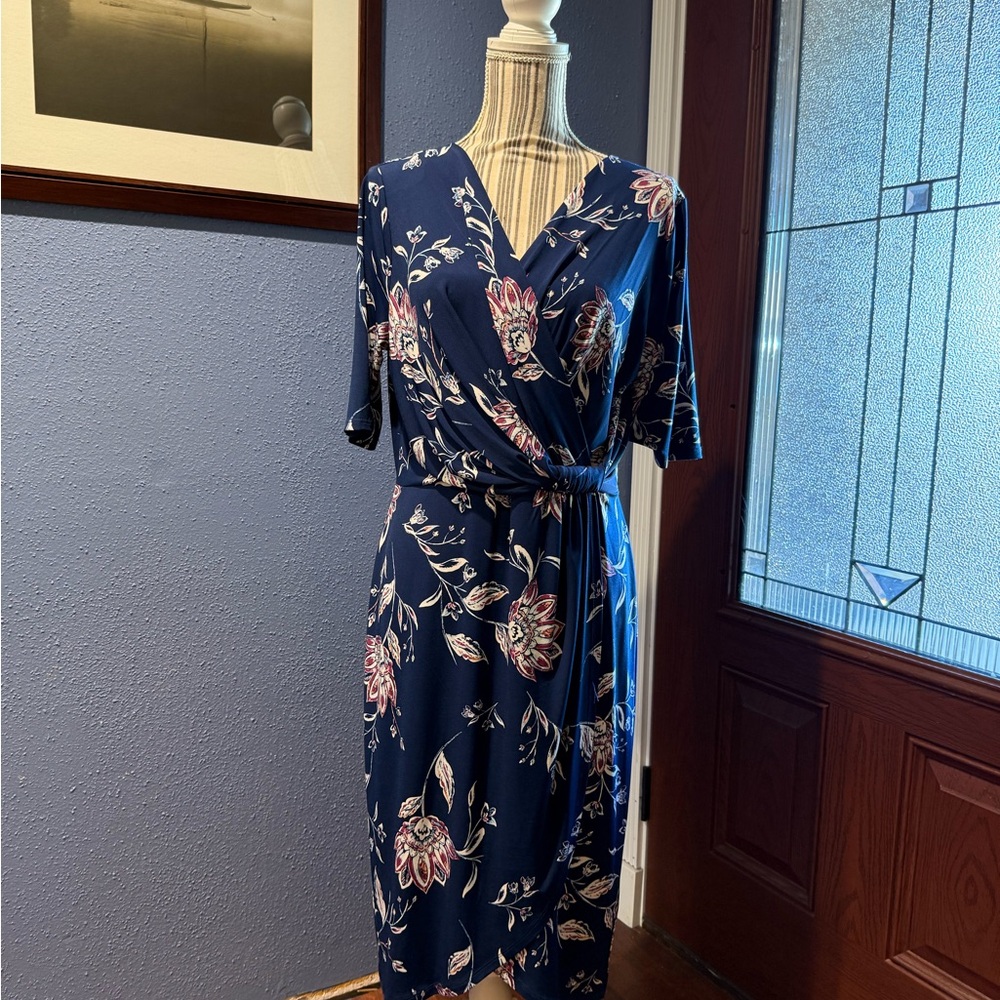 Ivanka Trump Navy Floral Midi Dress